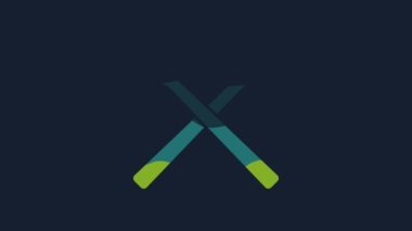 Sarı Davul Çubukları simgesi mavi arkaplanda izole edildi. Müzik aleti. 4K Video hareketli grafik canlandırması.