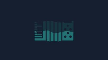 Yellow Musical instrument accordion icon isolated on blue background. Classical bayan, harmonic. 4K Video motion graphic animation.