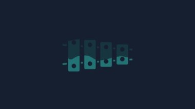 Yellow Xylophone - musical instrument with thirteen wooden bars and two percussion mallets icon isolated on blue background. 4K Video motion graphic animation.