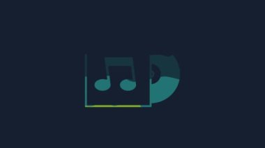 Yellow Vinyl disk icon isolated on blue background. 4K Video motion graphic animation.
