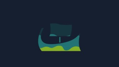 Yellow Ancient Greek trireme icon isolated on blue background. 4K Video motion graphic animation.