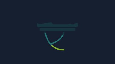 Yellow Bicycle helmet icon isolated on blue background. Extreme sport. Sport equipment. 4K Video motion graphic animation.