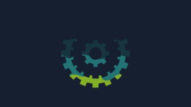 Sarı bisiklet kaseti dağ bisikleti ikonu mavi arka planda izole edildi. Arka Bisiklet Sprocket. Zincirle krankset zincirleniyor. 4K Video hareketli grafik canlandırması.