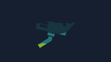 Sarı güvenlik kamerası simgesi mavi arkaplanda izole edildi. 4K Video hareketli grafik canlandırması.