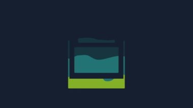 Yellow Oven icon isolated on blue background. Stove gas oven sign. 4K Video motion graphic animation .