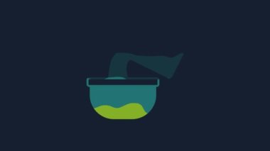 Yellow Saucepan icon isolated on blue background. Cooking pot. Boil or stew food symbol. 4K Video motion graphic animation .