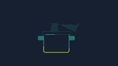 Yellow Cooking pot icon isolated on blue background. Boil or stew food symbol. 4K Video motion graphic animation .