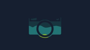 Sarı Fotoğraf Makinesi simgesi mavi arkaplanda izole edildi. Fotoğraf makinesi simgesi. 4K Video hareketli grafik canlandırması .