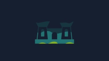 Yellow Sand castle icon isolated on blue background. 4K Video motion graphic animation .