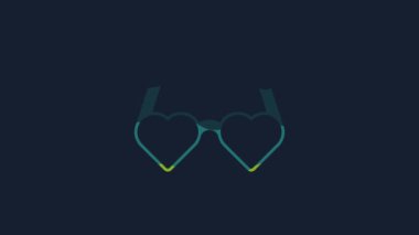 Yellow Heart shaped love glasses icon isolated on blue background. Suitable for Valentine day card design. 4K Video motion graphic animation .