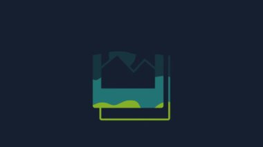 Sarı Fotoğraf simgesi mavi arkaplanda izole edildi. 4K Video hareketli grafik canlandırması .