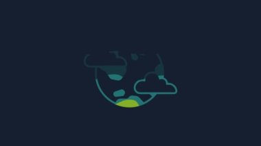 Yellow Earth planet with clouds icon isolated on blue background. Earth globe with atmosphere covered by clouds and gases. 4K Video motion graphic animation .