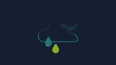 Yellow Cloud with rain and moon icon isolated on blue background. Rain cloud precipitation with rain drops. 4K Video motion graphic animation .