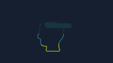 Yellow Man having headache, migraine icon isolated on blue background. 4K Video motion graphic animation .