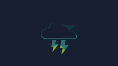Yellow Storm icon isolated on blue background. Cloud with lightning and moon sign. Weather icon of storm. 4K Video motion graphic animation .