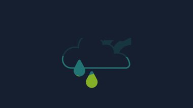 Yellow Rainbow with cloud and rain icon isolated on blue background. 4K Video motion graphic animation .