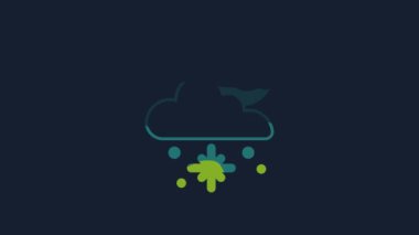 Yellow Cloud with snow and sun icon isolated on blue background. Cloud with snowflakes. Single weather icon. Snowing sign. 4K Video motion graphic animation .