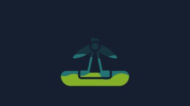 Yellow Wind turbine icon isolated on blue background. Wind generator sign. Windmill for electric power production. 4K Video motion graphic animation .