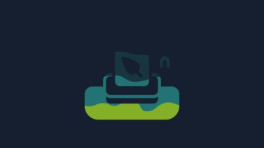 Sarı Benzin istasyonu simgesi mavi arkaplanda izole edilmiş. Araba yakıtı sembolü. Benzin pompası. 4K Video hareketli grafik canlandırması .