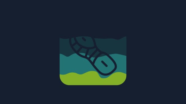 黄色の人間の足跡の靴のアイコンは青の背景に隔離された 靴底だ 4Kビデオモーショングラフィックアニメーション — ストック動画