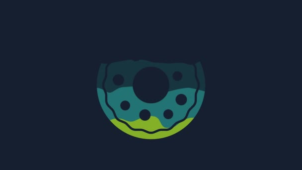 黄色多纳与甜釉面图标隔离的蓝色背景 4K视频运动图形动画 — 图库视频影像