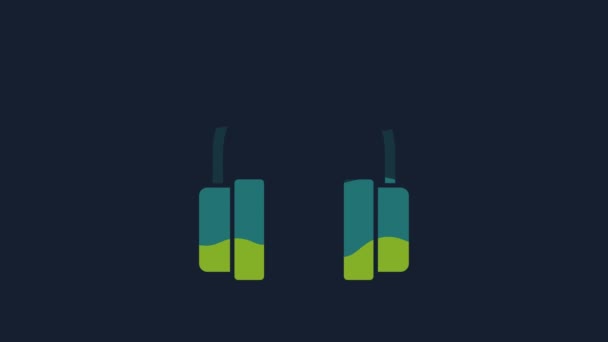 Yellow Headphones Icon Isolated Blue Background Earphones Concept Listening Music — стоковое видео