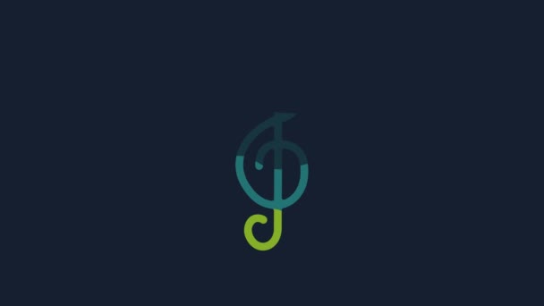 Yellow Treble Clef Icon Isolated Blue Background Video Motion Graphic — Stock videók