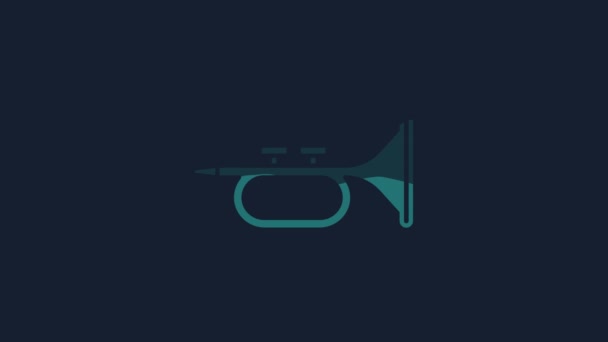 Geel Muziekinstrument Trompet Icoon Geïsoleerd Blauwe Achtergrond Video Motion Grafische — Stockvideo