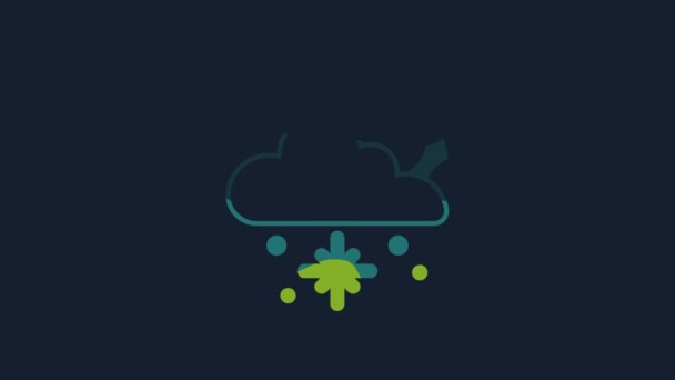 黄云带雪和太阳图标隔离在蓝色背景上 有雪花的云彩 单日图标 Snowing标志 4K视频运动图形动画 — 图库视频影像