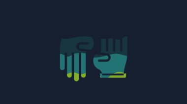 Sarı lastik eldiven ikonu mavi arka planda izole edildi. Lateks el koruması işareti. Ev işi temizlik ekipmanları sembolü. 4K Video hareketli grafik canlandırması .