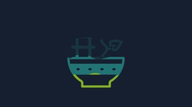 Saksı ikonundaki sarı bitki mavi arkaplanda izole edilmiş. Tencerede yetişen bir bitki. Saksı bitkisi işareti. 4K Video hareketli grafik canlandırması .