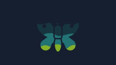 Yellow Butterfly icon isolated on blue background. 4K Video motion graphic animation .