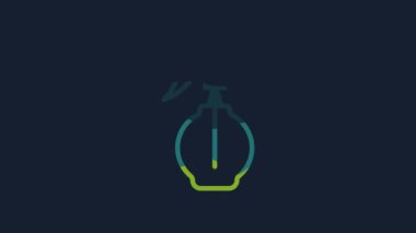 Yellow Water spray bottle icon isolated on blue background. Sprinkler for ironing. 4K Video motion graphic animation .