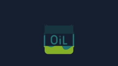 Yellow Bottle of olive oil icon isolated on blue background. Jug with olive oil icon. 4K Video motion graphic animation .