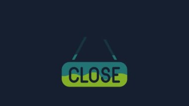 Yellow Hanging sign with text Closed icon isolated on blue background. Business theme for cafe or restaurant. 4K Video motion graphic animation .