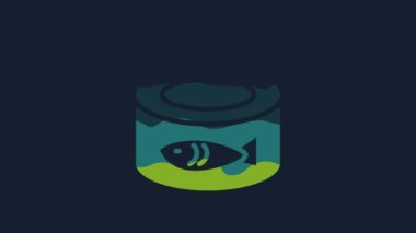 Yellow Canned fish icon isolated on blue background. 4K Video motion graphic animation .