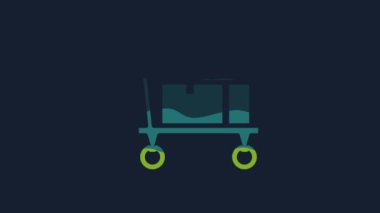 Sarı El kamyonu ve mavi arka planda izole edilmiş kutular. Dolly sembolü. 4K Video hareketli grafik canlandırması .