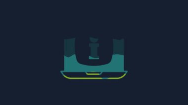 Yellow Laptop with information icon isolated on blue background. 4K Video motion graphic animation .
