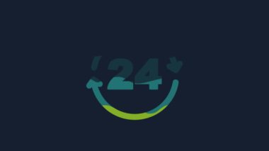 Yellow Telephone 24 hours support icon isolated on blue background. All-day customer support call-center. Full time call services. 4K Video motion graphic animation .