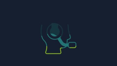 Yellow Man with a headset icon isolated on blue background. Support operator in touch. Concept for call center, client support service. 4K Video motion graphic animation .