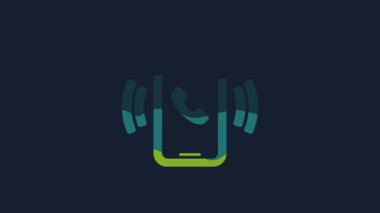 Yellow Telephone 24 hours support icon isolated on blue background. All-day customer support call-center. Full time call services. 4K Video motion graphic animation .