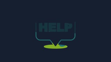 Yellow Speech bubble with text Help icon isolated on blue background. 4K Video motion graphic animation .