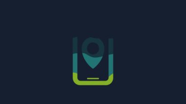Yellow Infographic of city map navigation icon isolated on blue background. Mobile App Interface concept design. Geolacation concept. 4K Video motion graphic animation .