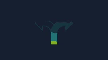 Yellow Road traffic sign. Signpost icon isolated on blue background. Pointer symbol. Isolated street information sign. Direction sign. 4K Video motion graphic animation .