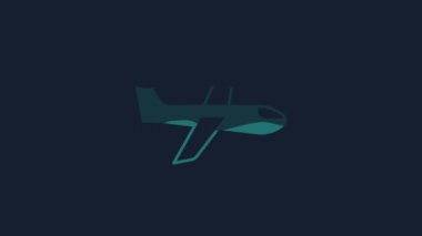 Sarı Düzlem simgesi mavi arkaplanda izole edildi. Uçan uçak ikonu. Uçak tabelası. 4K Video hareketli grafik canlandırması .