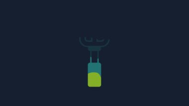 Yellow Garden rake icon isolated on blue background. Tool for horticulture, agriculture, farming. Ground cultivator. Housekeeping equipment. 4K Video motion graphic animation .