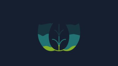 Yellow Leaf icon isolated on blue background. Leaves sign. Fresh natural product symbol. 4K Video motion graphic animation .