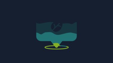 Yellow Vegan food diet icon isolated on blue background. Organic, bio, eco symbol. Vegan, no meat, lactose free, healthy, fresh and nonviolent food. 4K Video motion graphic animation .