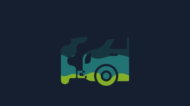Ikona Výfukové Plyny Žlutého Auta Izolované Modrém Pozadí Grafická Animace — Stock video