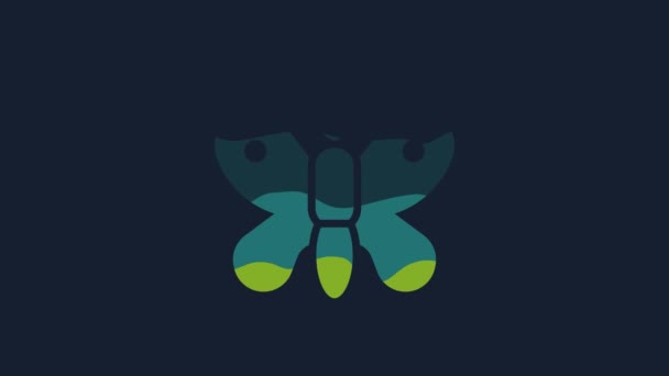 Yellow Butterfly Icon Isolated Blue Background Video Motion Graphic Animation — Vídeos de Stock